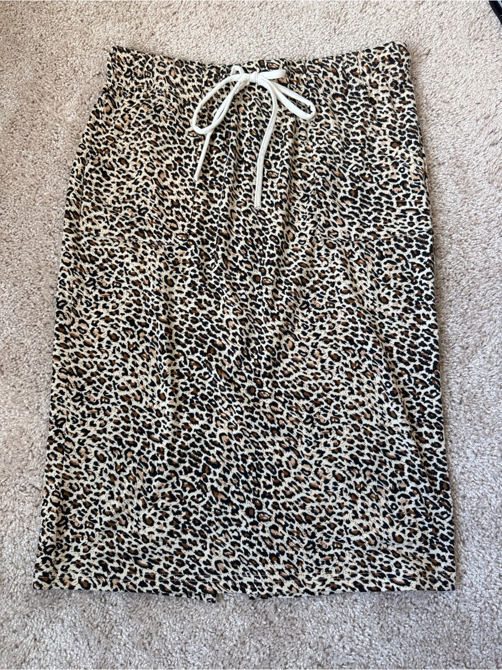 Leopard Print Drawstring Pencil Skirt in Cream and Brown, size small